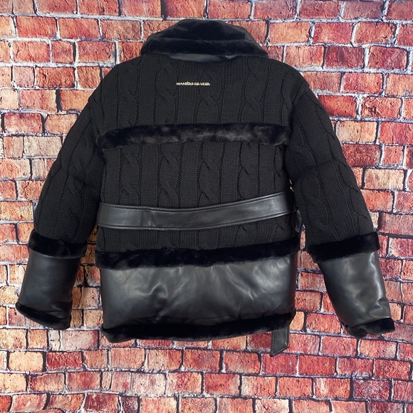 Maniere De Voir KNIT AND PLUSH PUFFER BIKER JACKET - BLACK - Picture 2 of 5